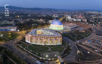 Night-time aerial view of completed Hotel, Dome structure and environs (summa.com.tr)