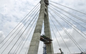 Close-up view of cables running from the pylon to the bridge deck, forming fan-like pattern (Joshua Wanyama)