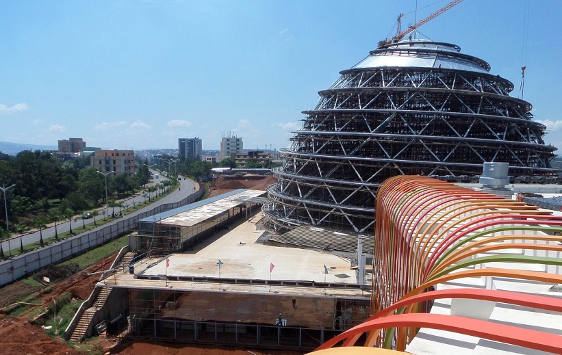 Ongoing dome construction showing installation of facade on adjacent hotel  (livingspaces.net)