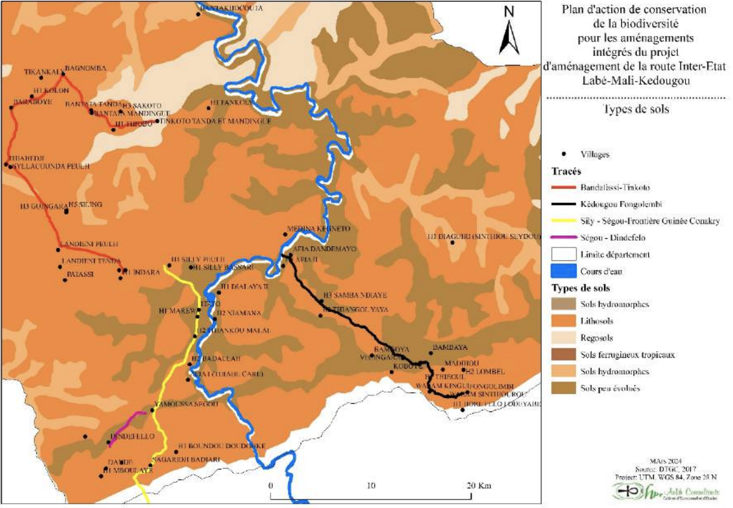 Senegal’s portion of the Labe-Mali-Kedougou-Fongolembi road project Source: Biodiversity action plant report, April 2024