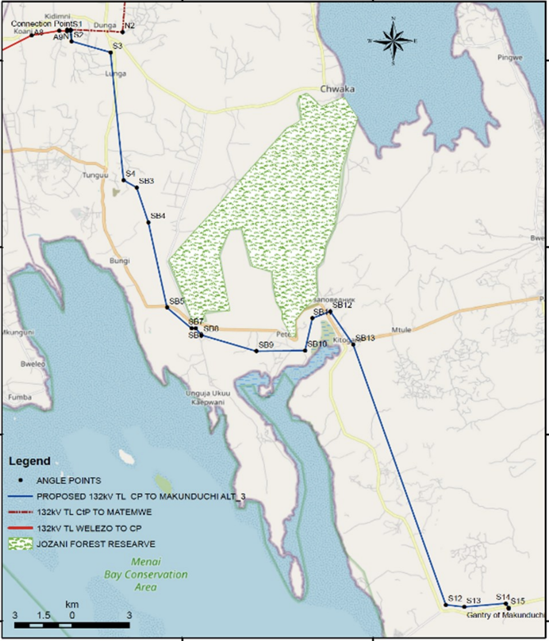 Proposed 132kV Transmission line at Unguja: Southern Route