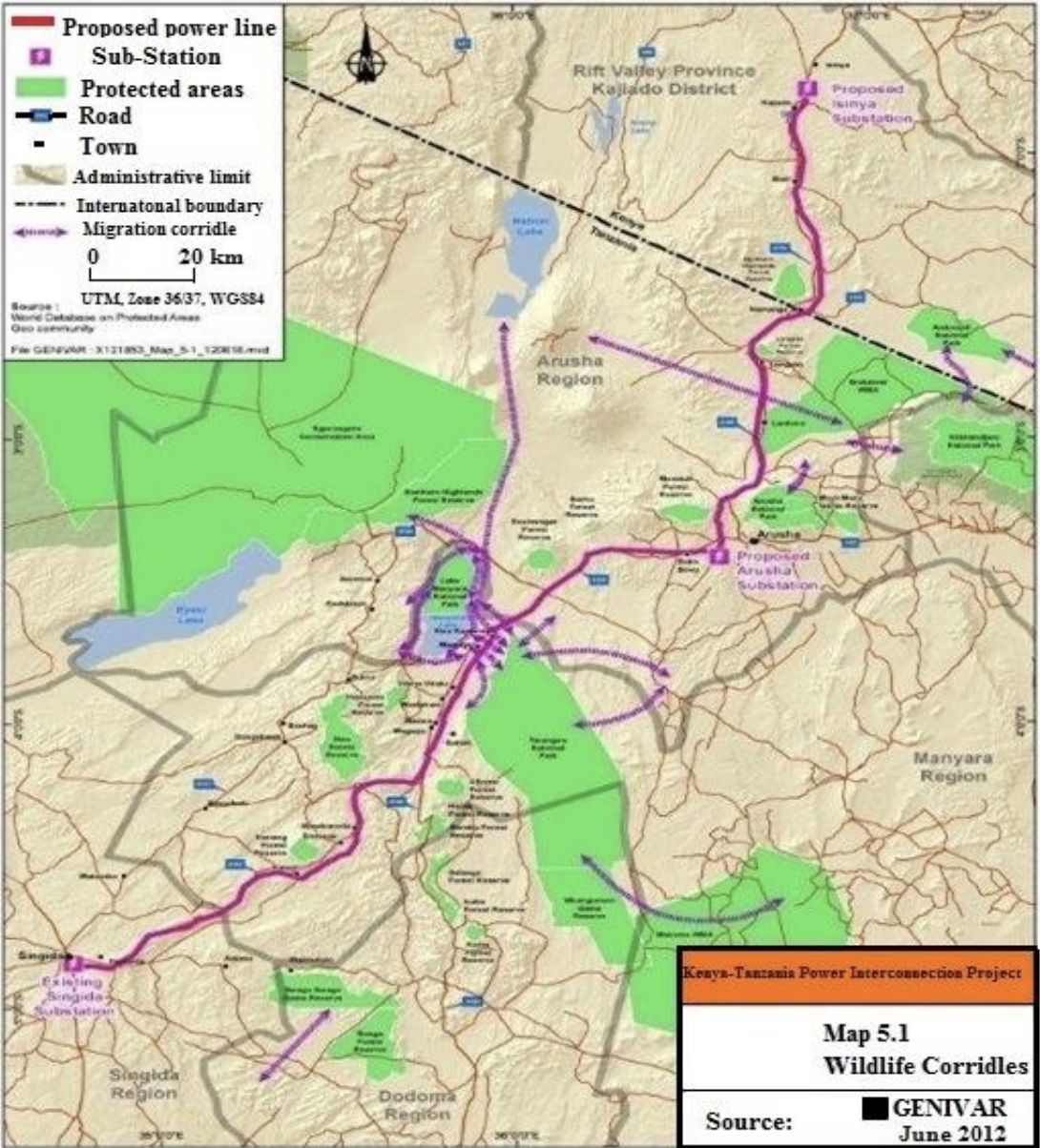 Map showing Kenya Tanzania interconnector