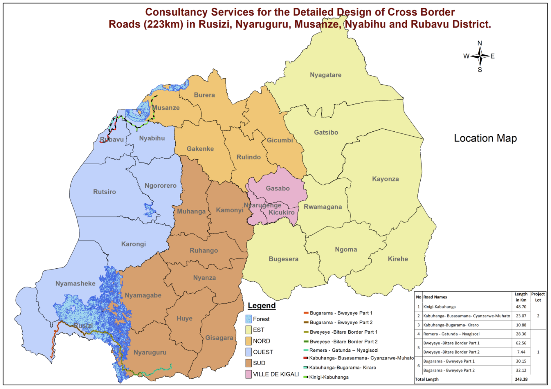 Map showing cross-border roads planned to be upgraded in Rwanda