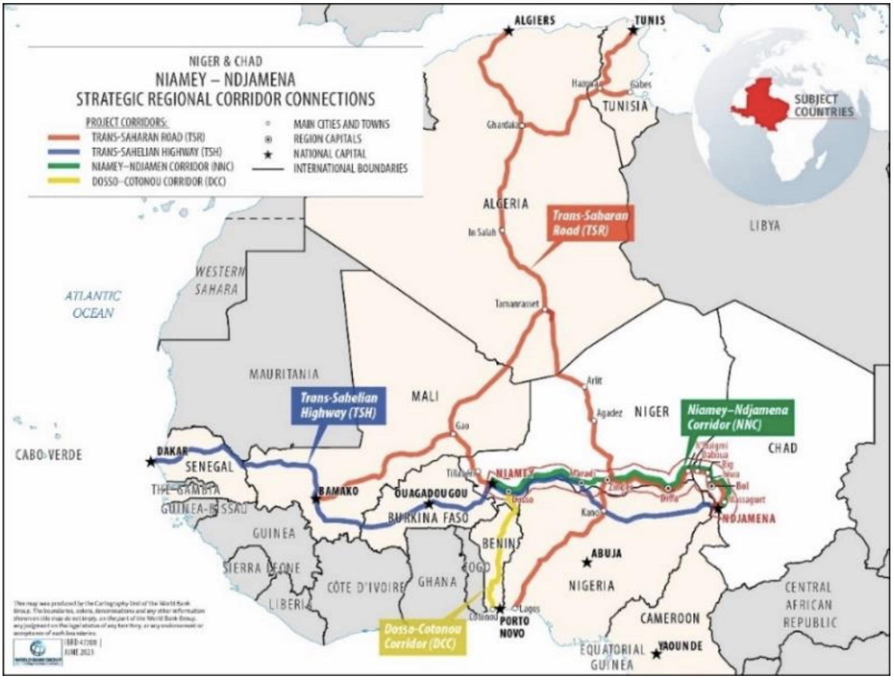 Map showing Trans-Saharan Road