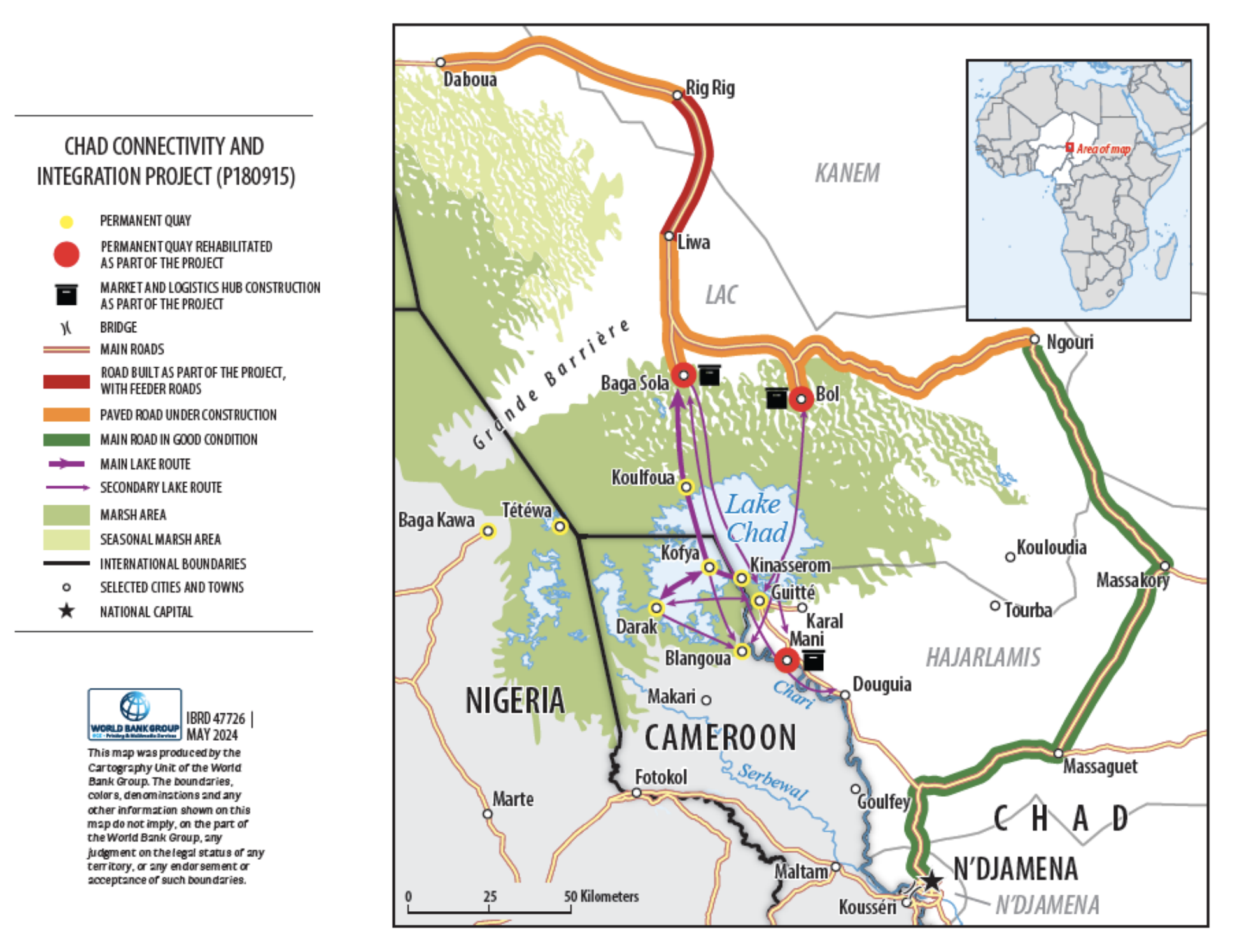 Map showing Chad Connectivity and Integration Project components