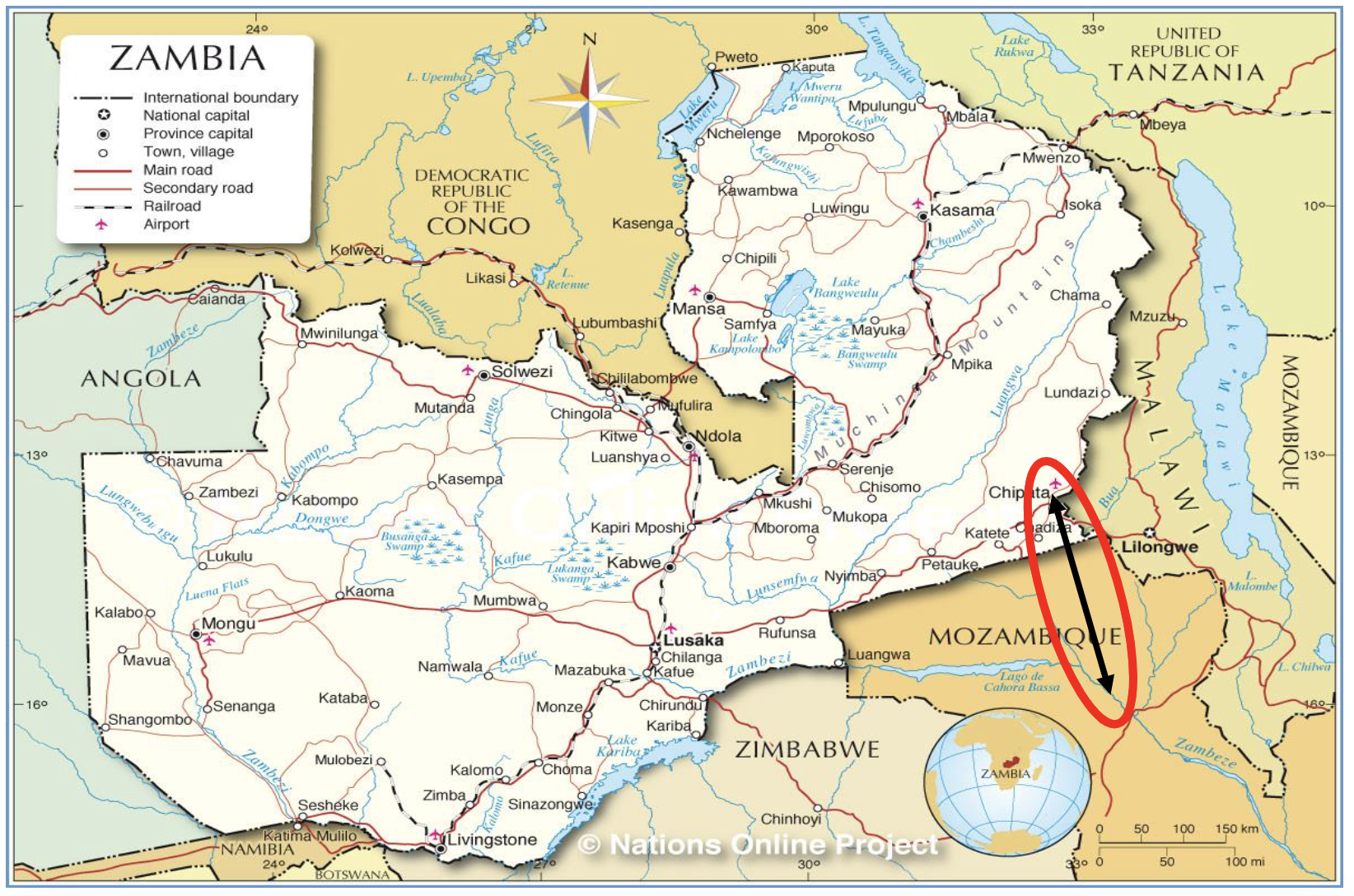 Mozambique-Zambia power interconnector line route