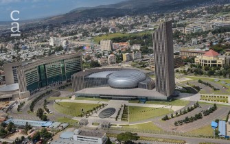 Aerial view of Conference Centre & Office Tower with Addis Ababa City in background (@africaupdates | twitter)