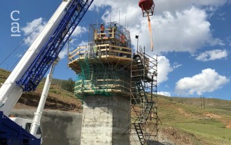 The sliding formwork for Pier 1 as of late last year. The top platform is for fixing steel, the second platform is for casting concrete and lowest platform is for finishing the concrete.